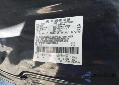 2011 Ford Ranger Sport z USA, uszkodzony, nr VIN 1FTKR1EE2BPA89945